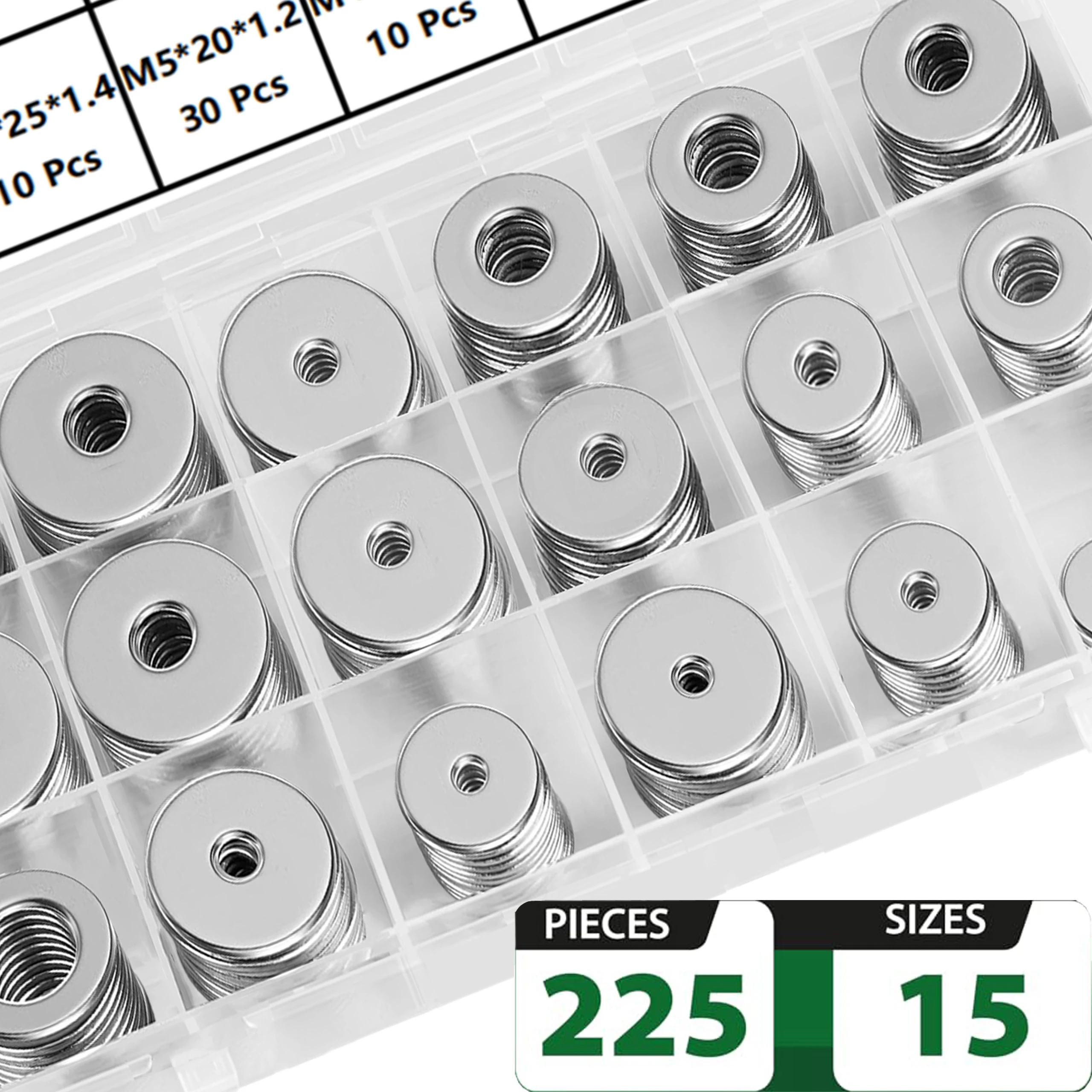 غسالات الحاجز للمسامير - 225 قطعة تشكيلة الغسالات، غسالات للبراغي في 15 مقاسًا مختلفًا (M3 M4 M5 M6 M8 M10 M12) - ستانيل #1