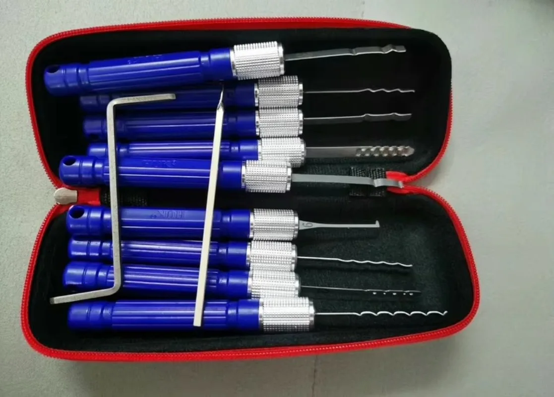 HUK Civil Stainless Steel Tool 11 Pieces Canvas Bag, Hundred Cities Dot Lock Wave Hook Set Zipper Set for Locksmith Supplies