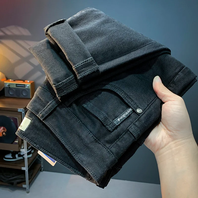 Black jeans men's spring and autumn trendy light luxury slim fit skinny stretch fashion high-end casual versatile trousers