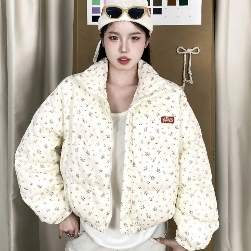 Abrigo de mujer, chaqueta de invierno y otoño, prendas de vestir exteriores, abrigo de moda de algodón acolchado grueso y holgado coreano corto con forro polar cálido