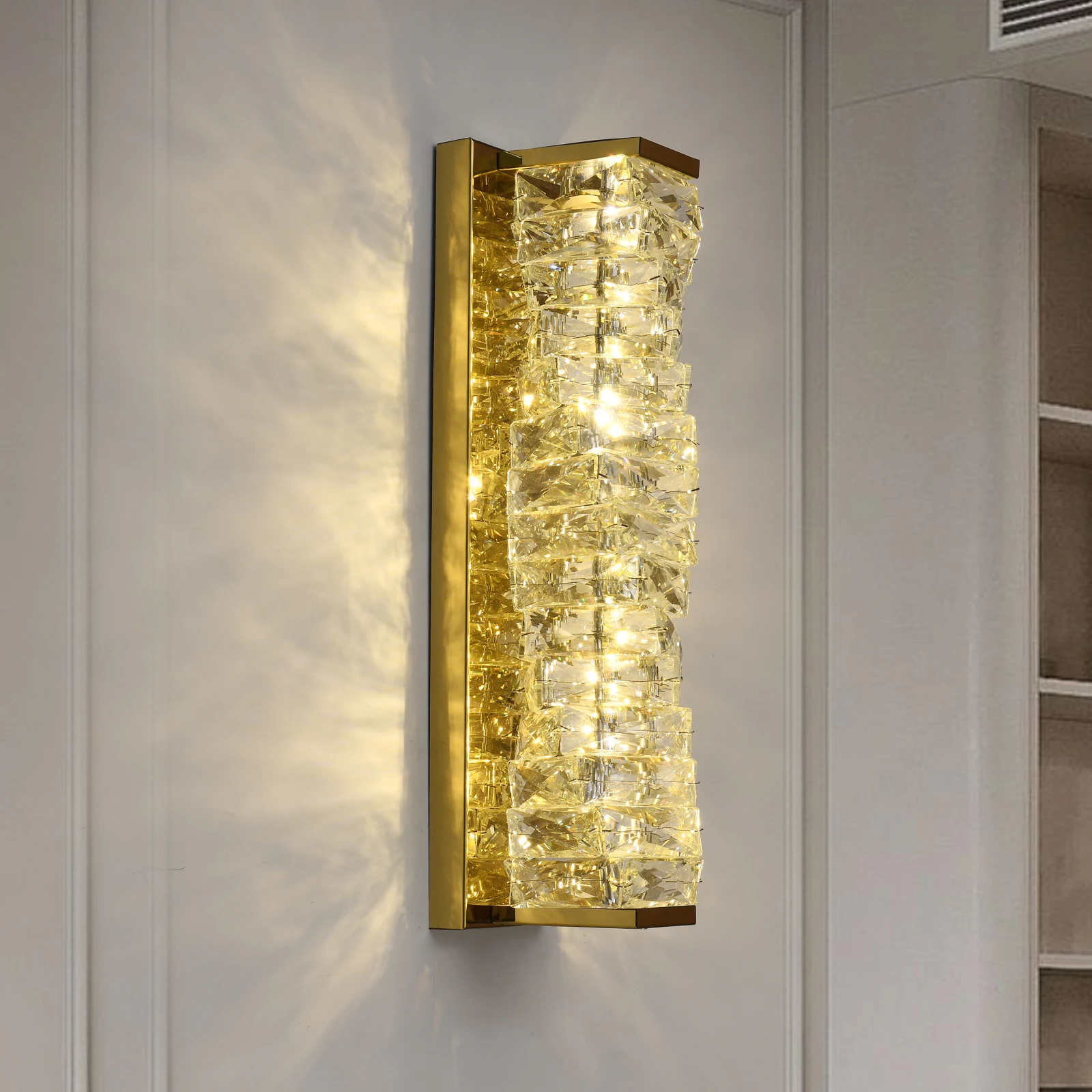 Gold Crystal LED Wall Lamp Modern Gold Finish Wall Sconce Lighting Fixture for Living Room Bedroom Hallway Home Decoration