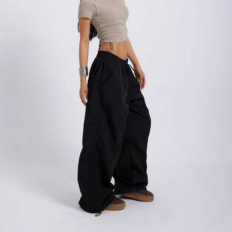 Trendy Y2K Girl Casual Baggy Pants Women Loose Straight Oversize Drawstring Sports Jogging Wide Leg Pants 2000s Hip Hop Trousers