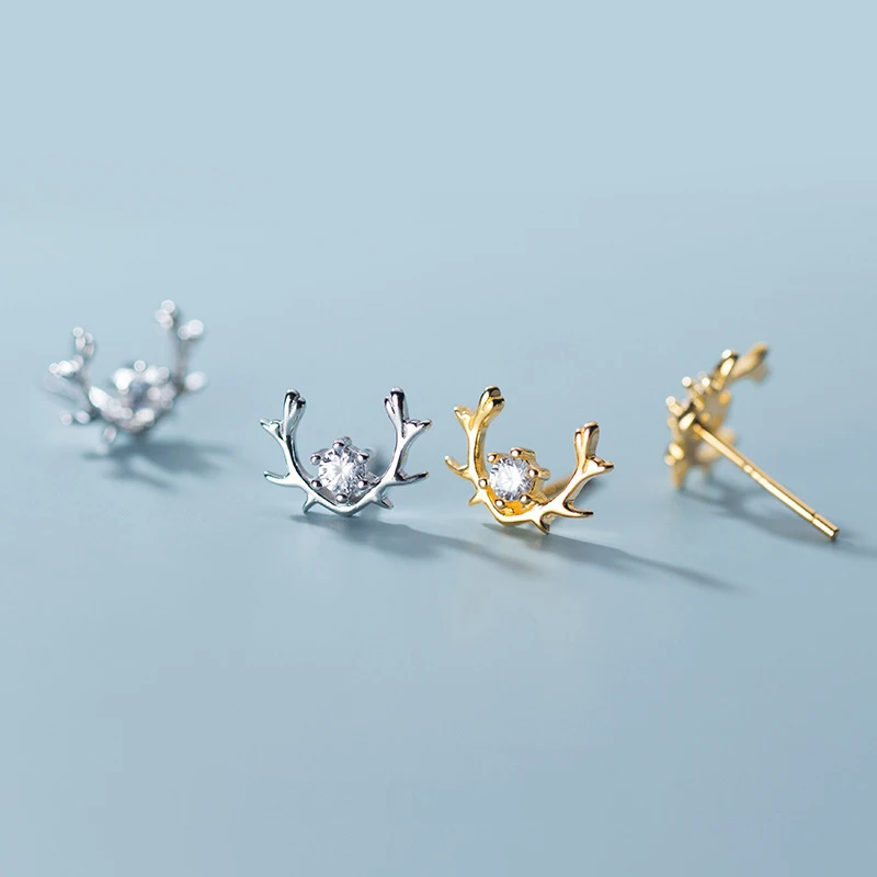 

925 Silver Christmas Earrings For Women Zircon Fashion Silver 925 Earrings Stud For Girls Party Christmas Antler