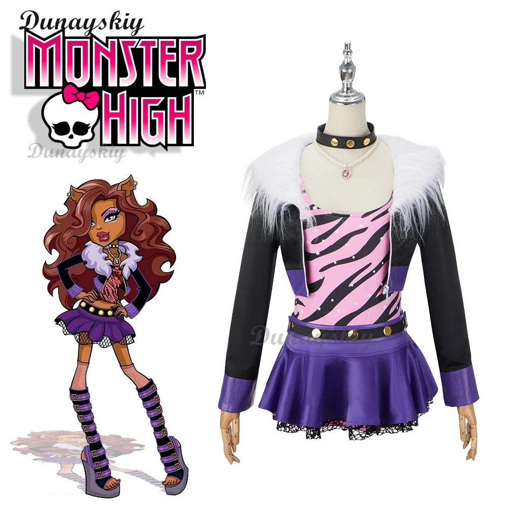 Monster High Clawdeen Wolf Cosplay Costume Wig Long Straight Movie Woman Performance Halloween Christmas Carnival Pearl Skirt