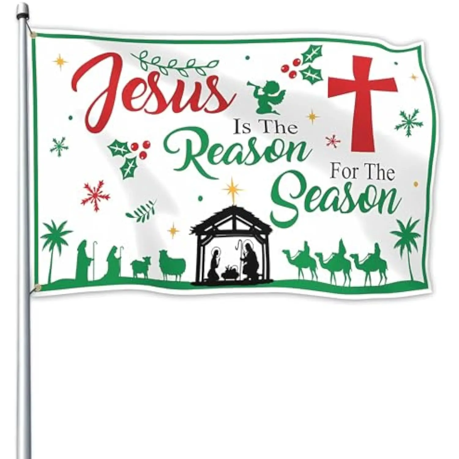 Jesus Is The Reason For The Season Christmas Flag Single-sided Printing Christian Nativity Yard Decor