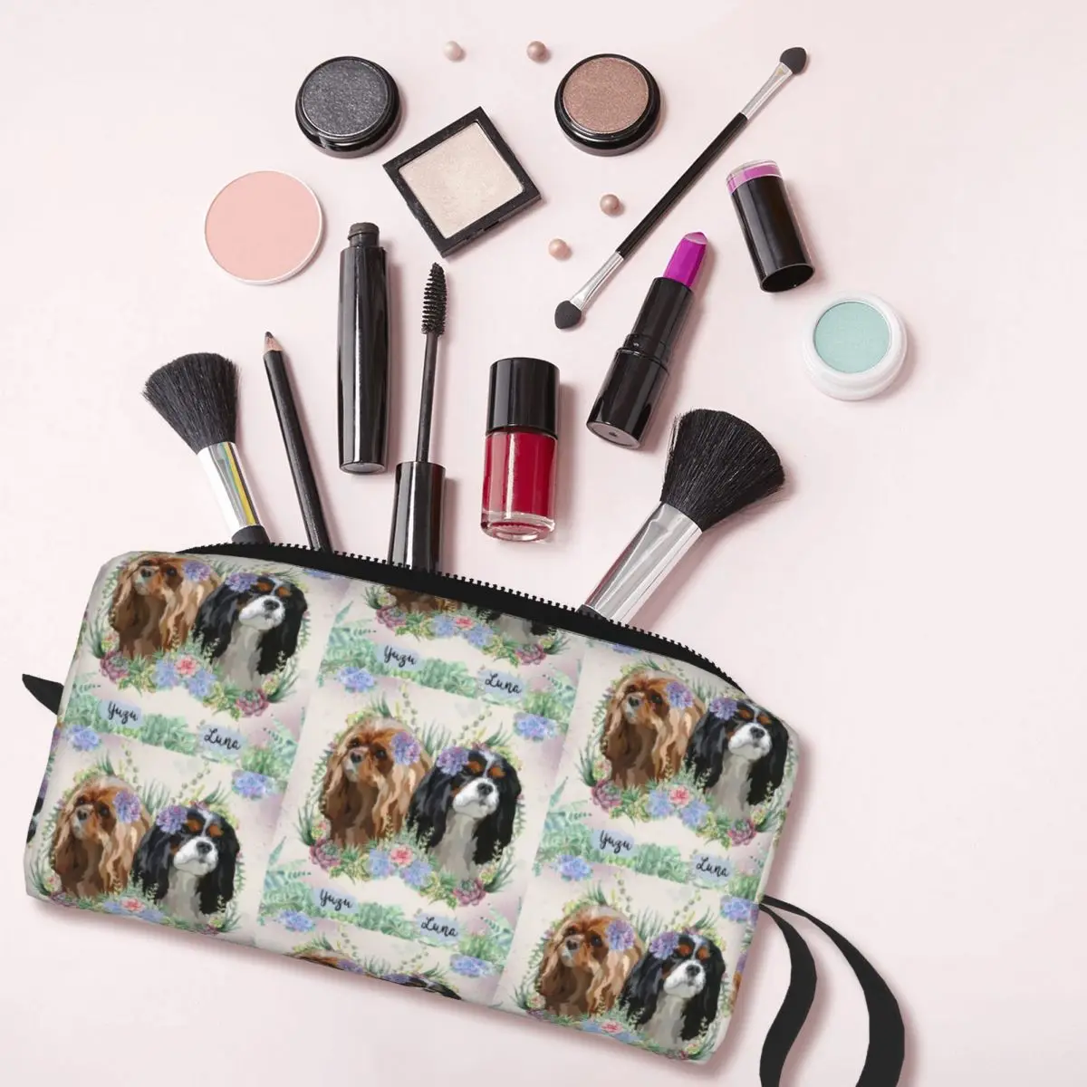 Cute Cavalier King Charles Spaniel With Flowers Travel Toiletry Bag Dog Animal Cosmetic Makeup Organizer Beauty Storage Dopp Kit image 3