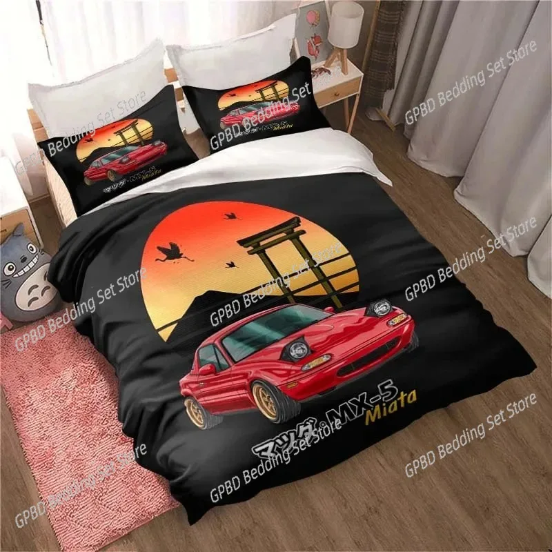 

3D Cartoon Miata MX-5 NA Racing Jdm Car Drift Bedding Set Double Twin King Duvet Cover Comforter Pillowcase Boys Girls Adults