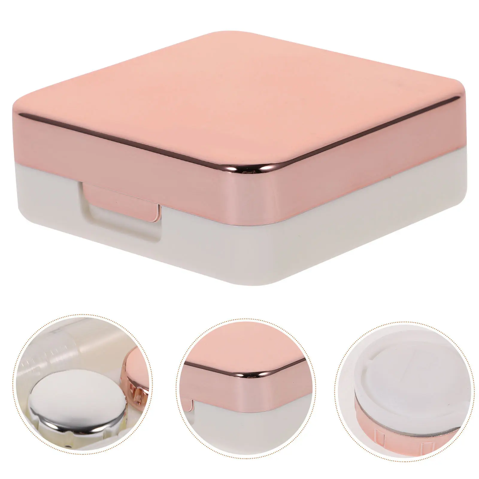 Mini Light Pink Lens Case Box Portable Holder Suitable for Travel Outdoor Lens Container with Mirror Tweezers Solution Bottle