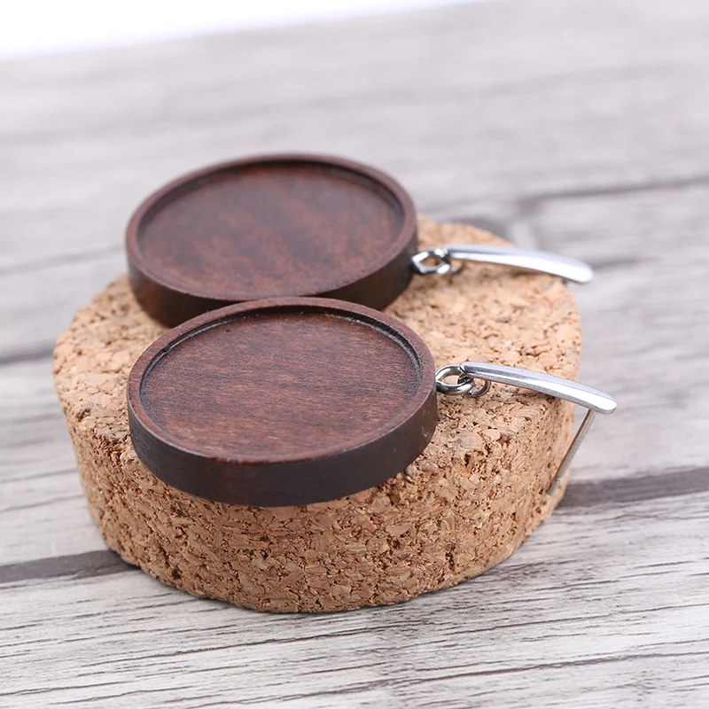 onwear 5 pairs fit 25mm cabochon earring base settings wood blank earrings bezel trays diy stainless steel post earring findings