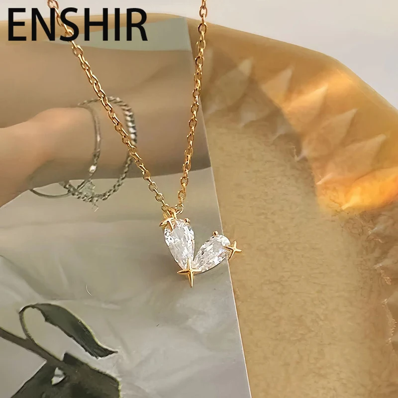 ENSHIR Heart Zircon Star Pendant Necklace For Women Delicate Simple Clavicle chain Jewelry Gifts Party Wholesale