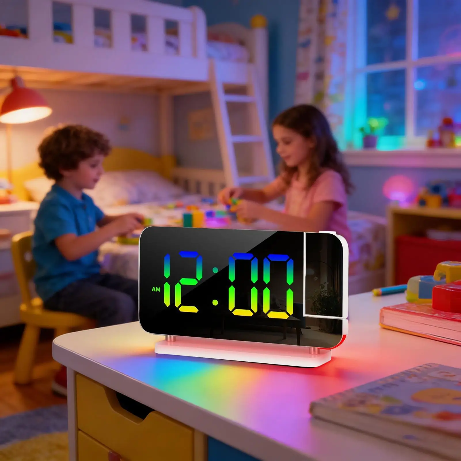 Alarm Clock For Kids 180 Degree Rotating Bedroom LED Digital Clock For Bedrooms Living Rooms Kitchens Desk Nightstand Table