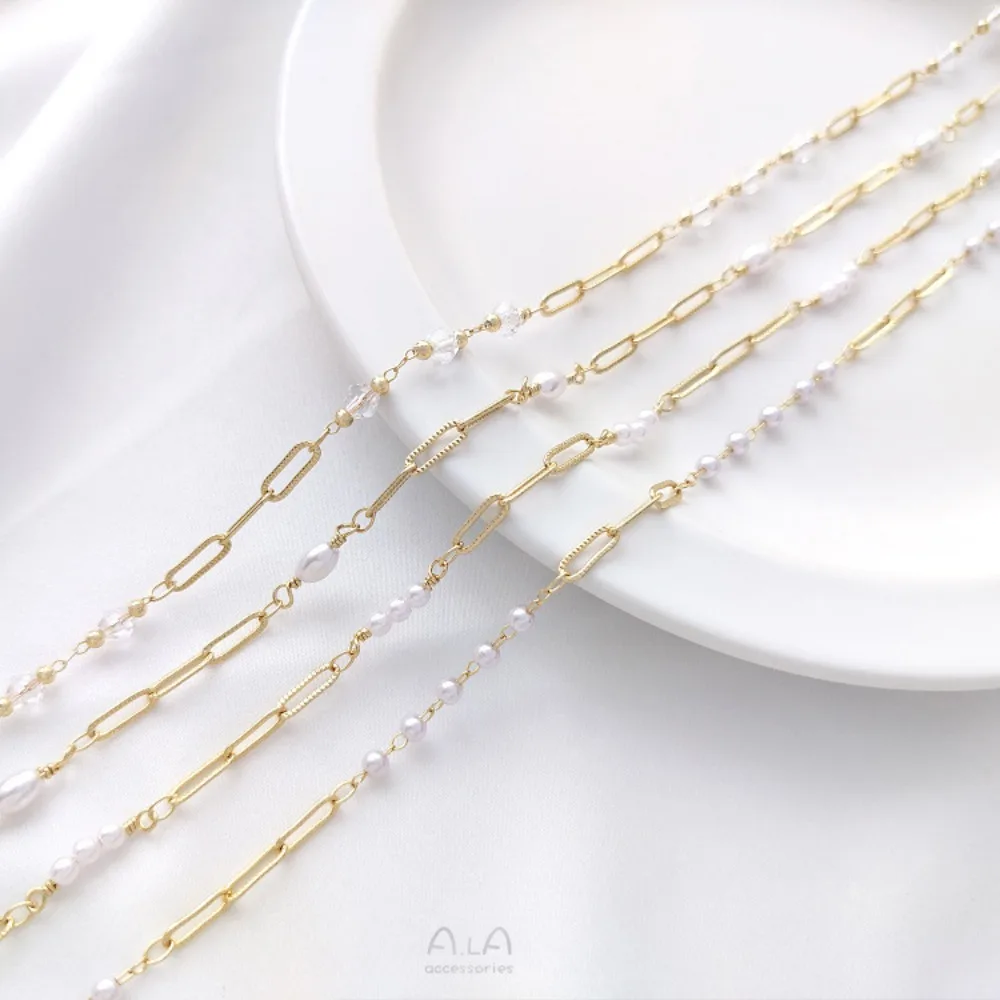 

Glasses Chain 14K Gold Color Batch Flower Long O Chain Pearl Crystal DIY Bracelet Jewelry Handmade Loose Chain