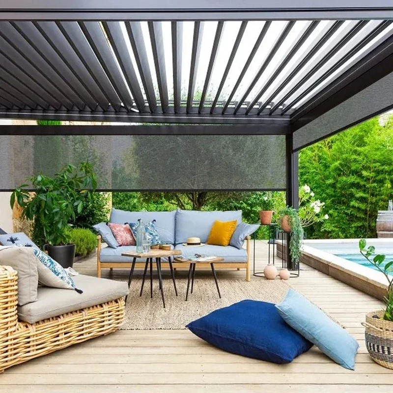 Customizable Motorized Bioclimatic Pergola Automatic Aluminum Louvered Roof Patio Cover for Backyard Outdoor Kitchen