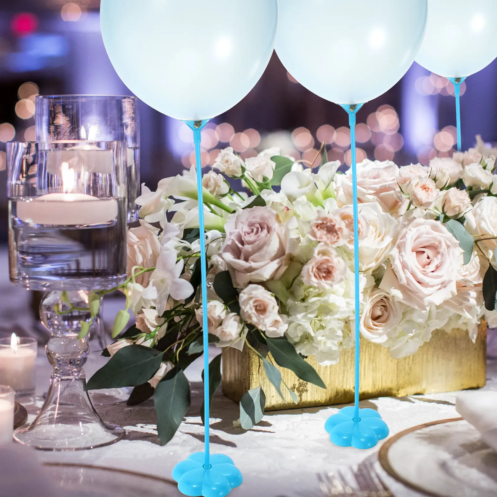 

50pcs 40cm Base Sticks Blue Balloon Sticks Connector Tall Centerpiece Plastic DIY Accessories Reusable Decorations