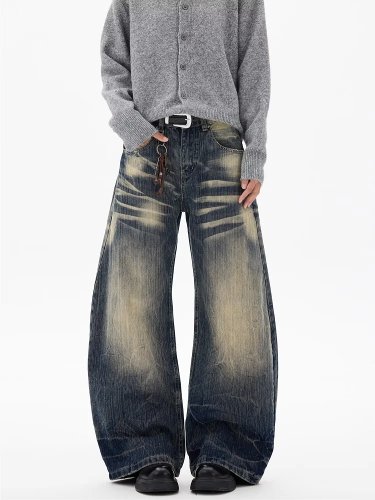 2026 Trashy Y2K Style Washed Distressed Blue Baggy Jeans Pants For Men 90S Vintage Clothes Straight Denim Trousers Ropa Hombre