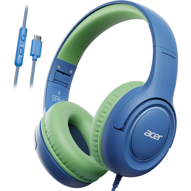 Acer HK03 Kids Bedrade hoofdtelefoon voor school 85/94dB Volumeregrenzer 3,5 mm jack Opvouwbare stereogeluid Headset voor meisjes Jongen Geschenken