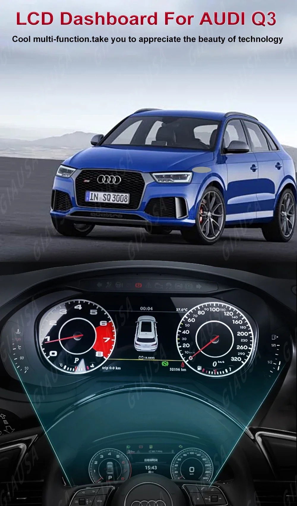 JY Newest Product Car LCD Digital Cluster For Audi Q3 2012-2018 Dashboard Virtual Cockpit Instrument Auto SpeedoMeter Ai Screen
