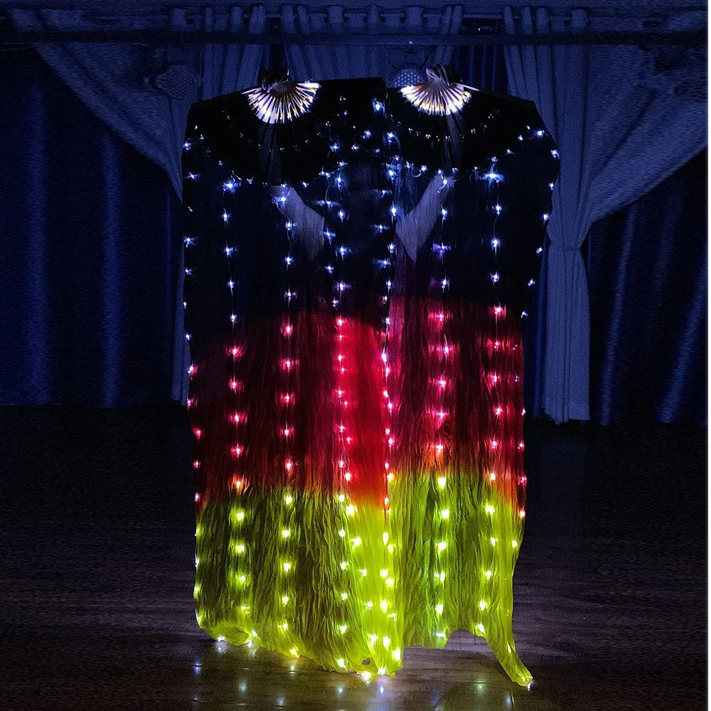 Silk Led Light Rainbow Fold Fans Belly Dance Stage Performance Party Cosplay Costume Shows Bar Nightculb Accessorie