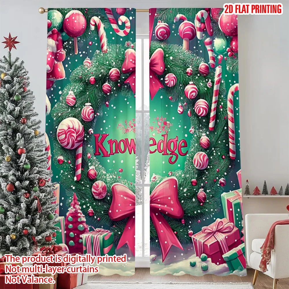 

2pcs 2D flat printing Merry Christmas Popular Window Drapes Christmas 05 Versatile Polyester Without Electricity Festive Holiday