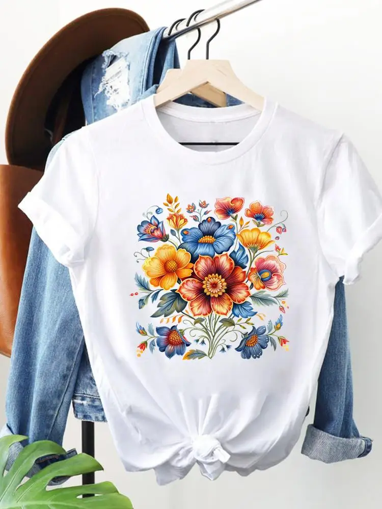 

Милая футболка с цветочным принтом и графическим принтом, женские повседневные футболки с короткими рукавами и принтом, модная женская одежда