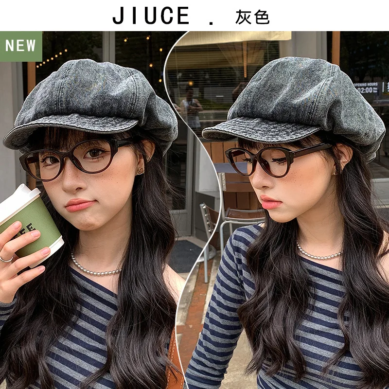 

Washed Denim Cloud Hat Girls With Relaxed Look Small Expansion Version Versatile Octagonal Hat Retro Newsboy Hat Czapki 4m895