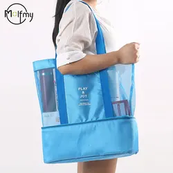 Bolsa de playa de Picnic al aire libre con logotipo personalizado, bolsa transparente de red de alta capacidad, bolsa de mano de doble aislamiento, bolsas de almuerzo de oficina, bocadillos de Picnic