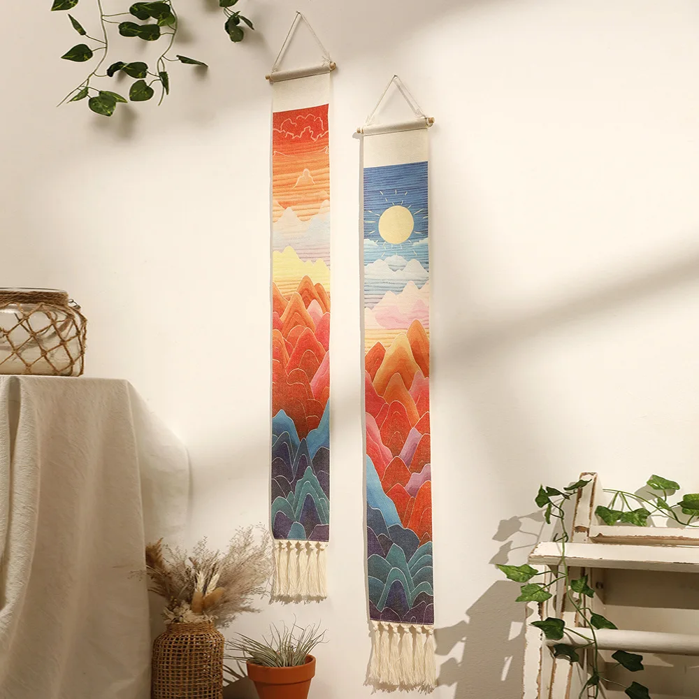 Handwoven Linen Vertical Fringe Tapestry Simple Studio Bedroom Living Room Background Wall Decoration Home Decor