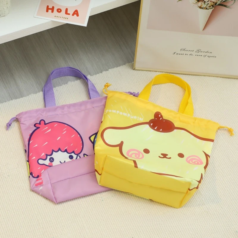 Anime Sanrios Hello Kitty Kuromi My Melody Pom Pom Purin Cute Schoolchild Handbag Cartoon Drawstring Lunchbox Bag Organizer Gift