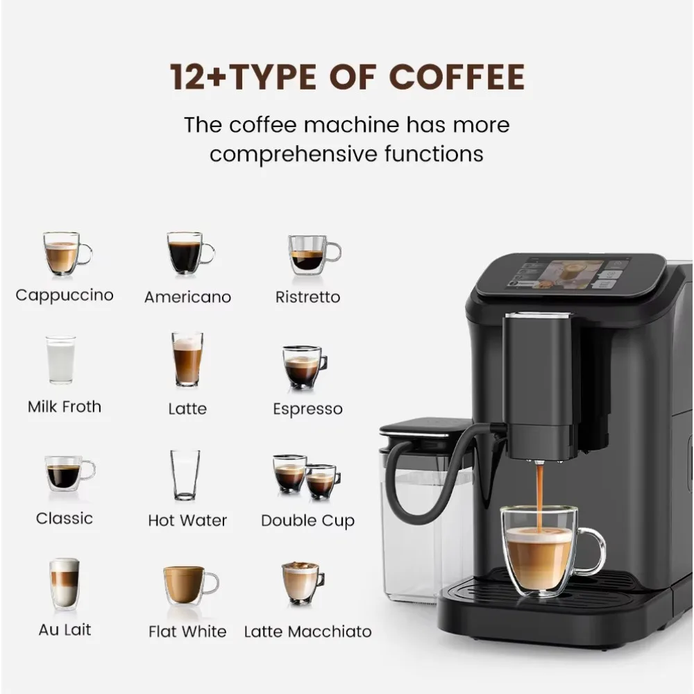 Commercial Smart Auto Fully Automatic Espresso Machine Coffee Maker Programmable Temprature Control Adjustable Grinder Settings