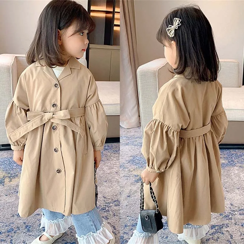 Spring Autumn Girls Windbreaker Coat Mid-Length British Style Casual Coat For 2-8 Years Old Kids Jacket Teenage Girls Clothing