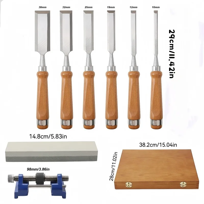 Solid Wood Storage Case Hand Carving Blade Assortment, Flat Chisels & Engraving Cutters For DIY Timber Art Handicraft Production