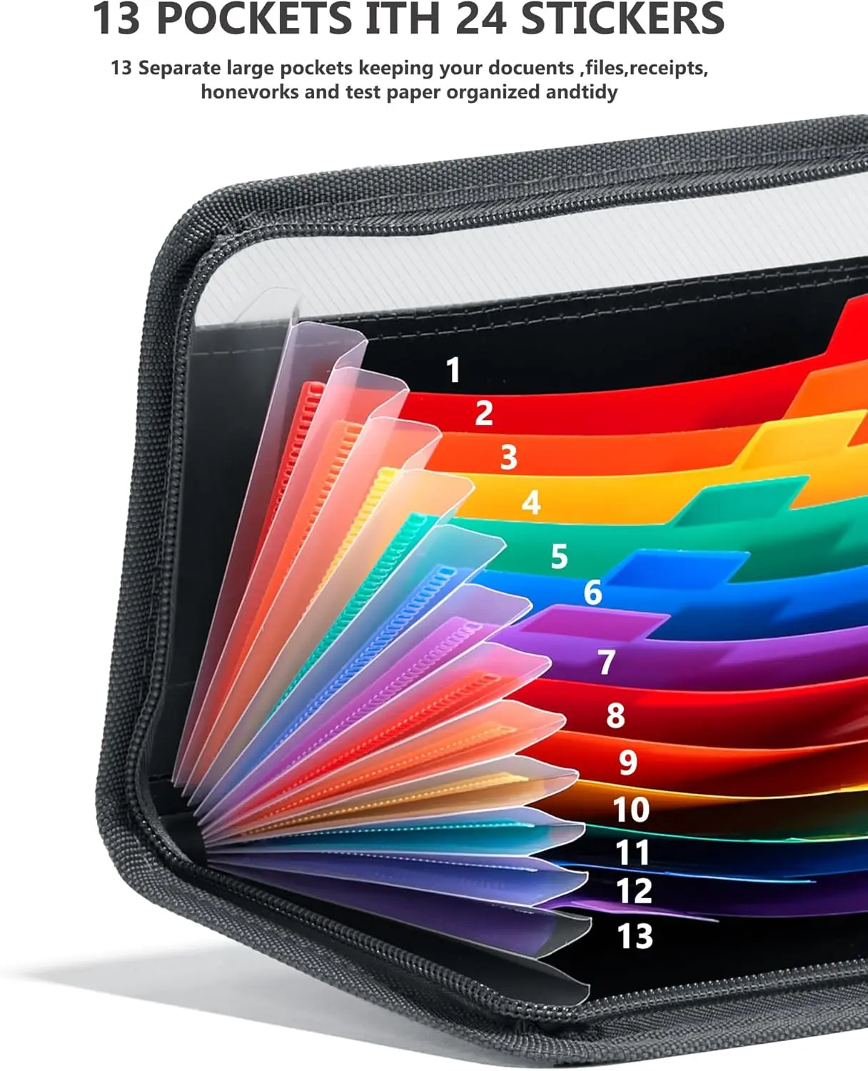 Expanding File Folders,13 Pockets File Organizer, A6 Size Document Folder with 24pcs Multicolor Labels for Home Office School