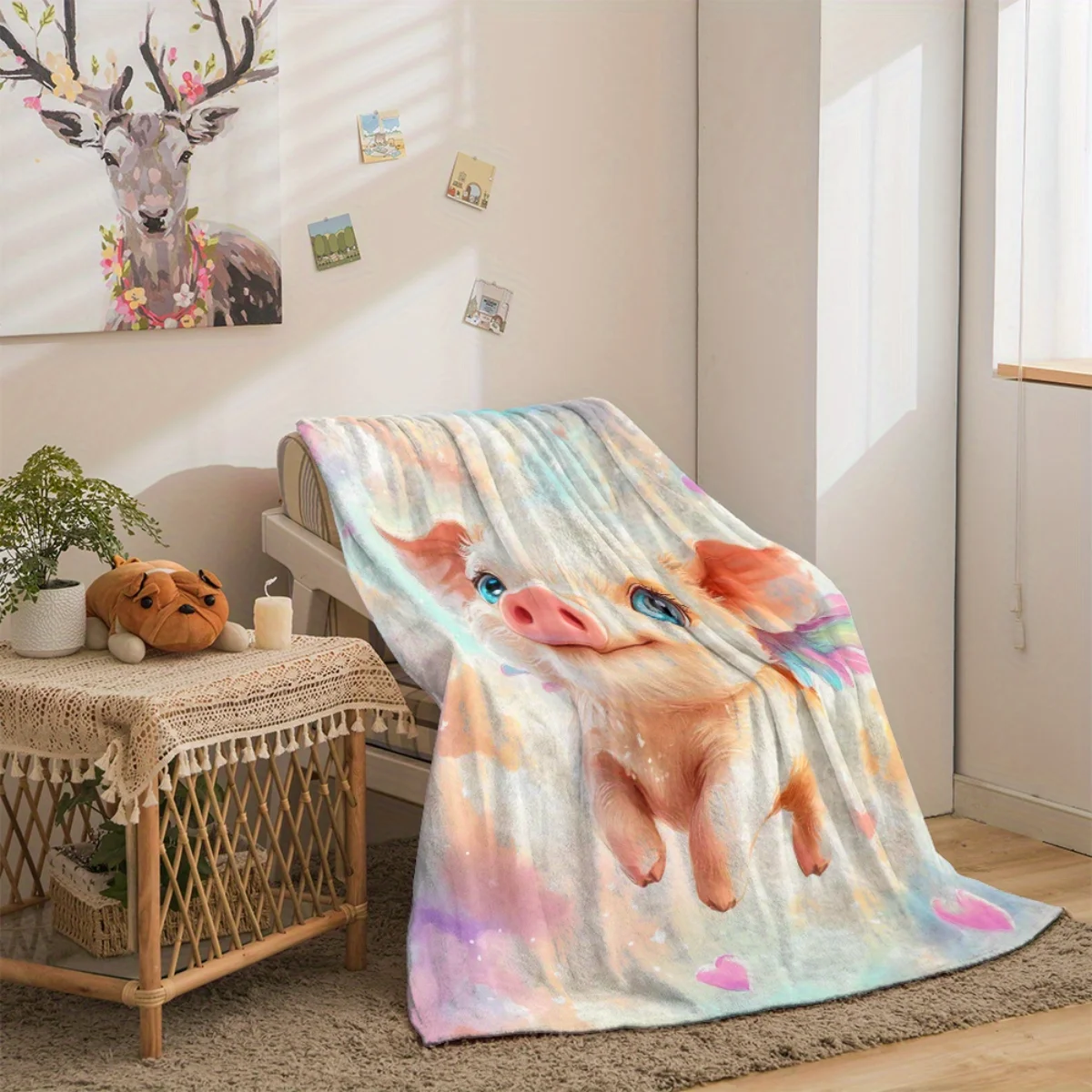 1 بطانية من الفلانيل منقوشة بالخنازير - ناعمة ودافئة، مناسبة للتخييم والأرائك والأسرة والكراسي، هدية مثالية للعطلات للأطفال #3