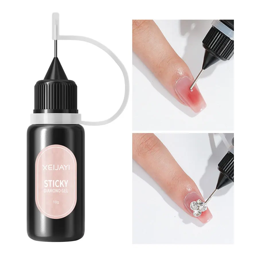 XEIJAYI Nail Rhinestone Adhesive Glue for Stick The 3D Decorations DIY Nail Art Poly Nail Supplies for Professionals Clear Gel