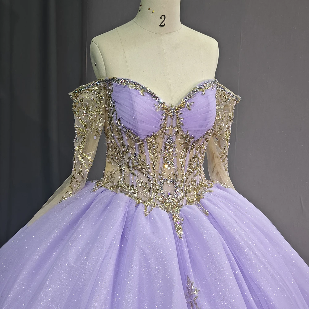 Robe de Quinceanera à lacets à manches longues scintillantes, robe de Rh, robe de fête d'anniversaire, magnifique robe éducative, Scoop 15