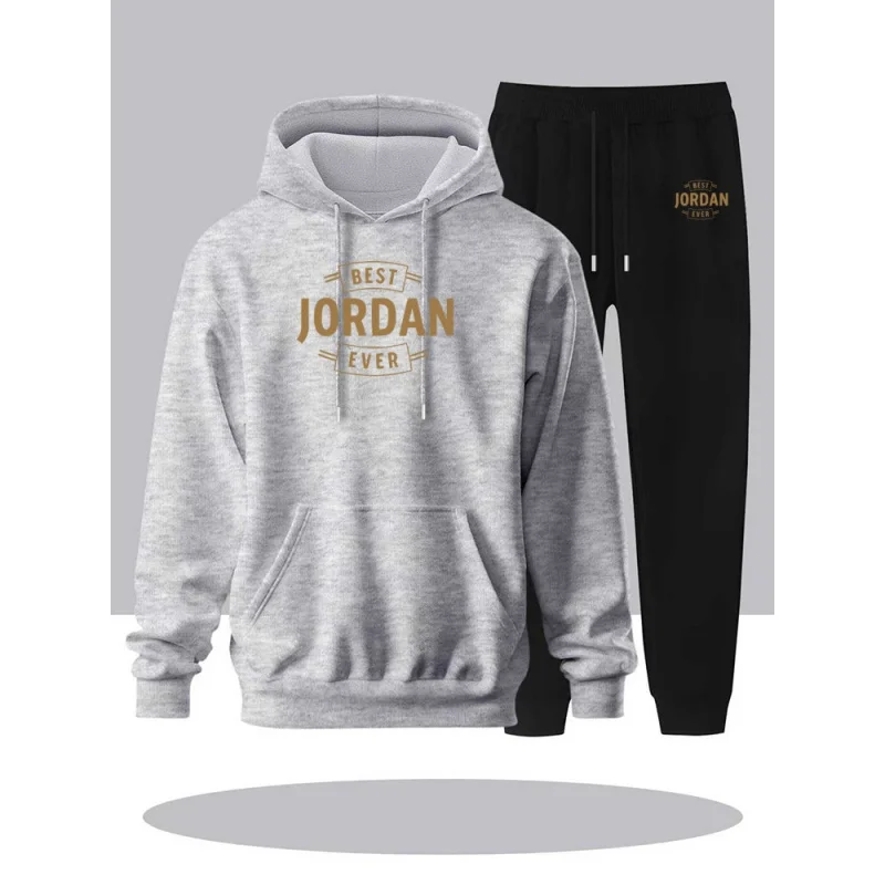 Casual streetstyle herenhoodie, comfortabele sport- en vrijetijdsset voor herfst en winter. Minimalistische herenhoodieset met print