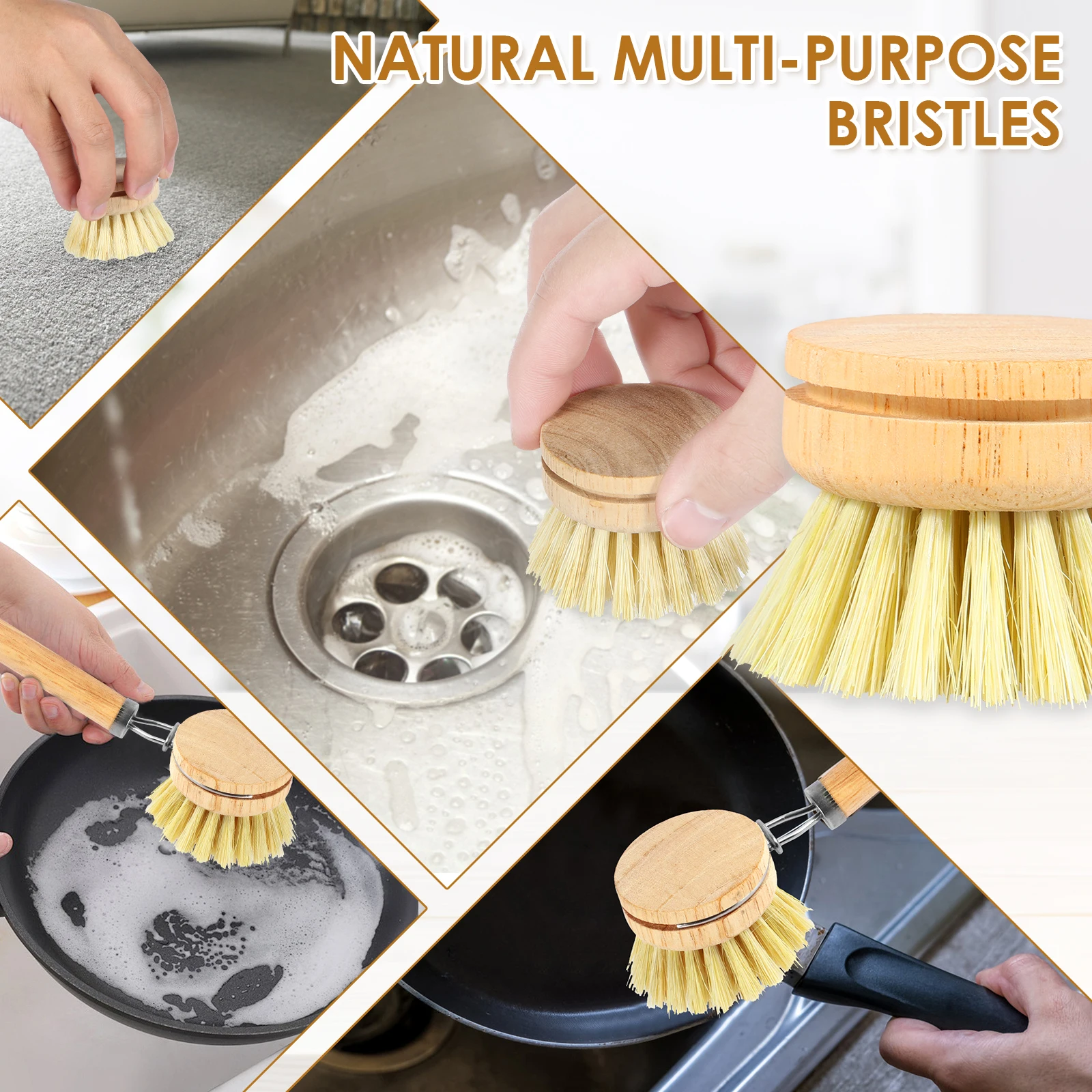 4/5Pcs Bamboo Dish Scrub Brushes Replaceable dish brush Kitchen Wooden Cleaning Scrubbers Household Cleaning Brush Cleaning Tool