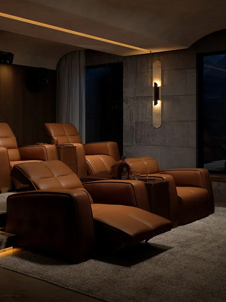Luxury villa family audio-visual sofa, Italian light luxury electric sofa