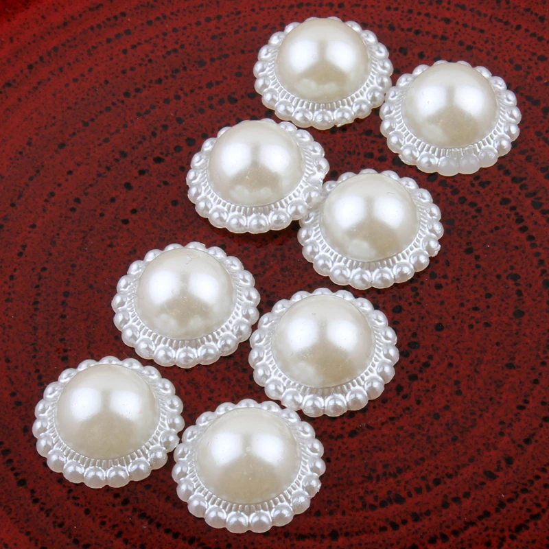 200pcs/lot 16.5MM ivory Plastic Sunflower Bead Decoration DIY Flatback Acrylic Half Pearl Buttons Craft Scrapbooking Tools