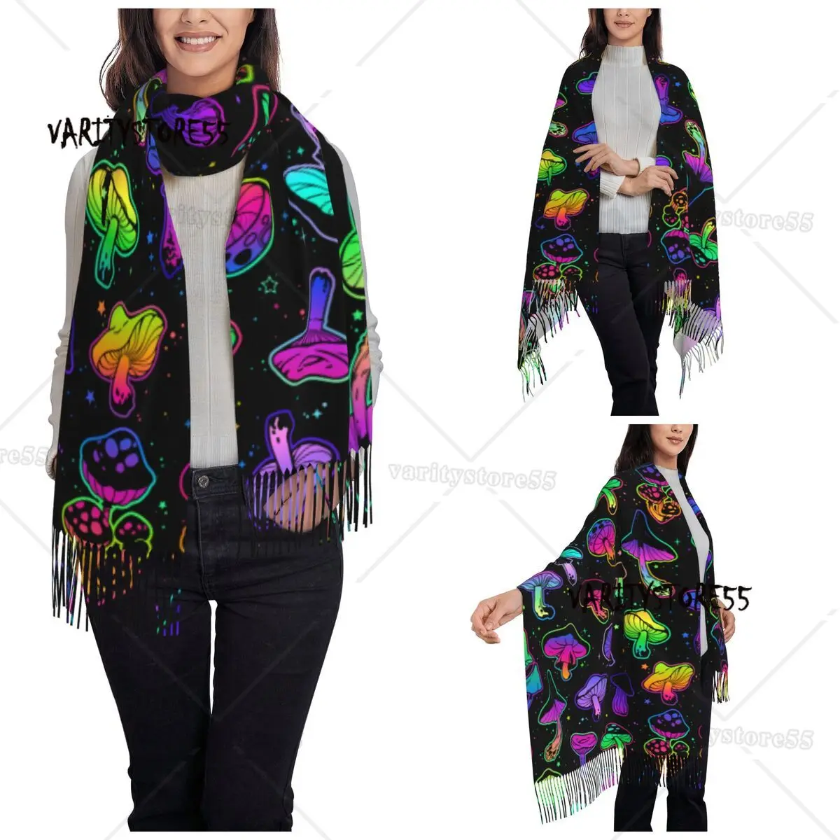 Psychedelic Mushrooms Shawl Wraps Women Warm Large Soft Scarf Pashmina Shawl Scarves