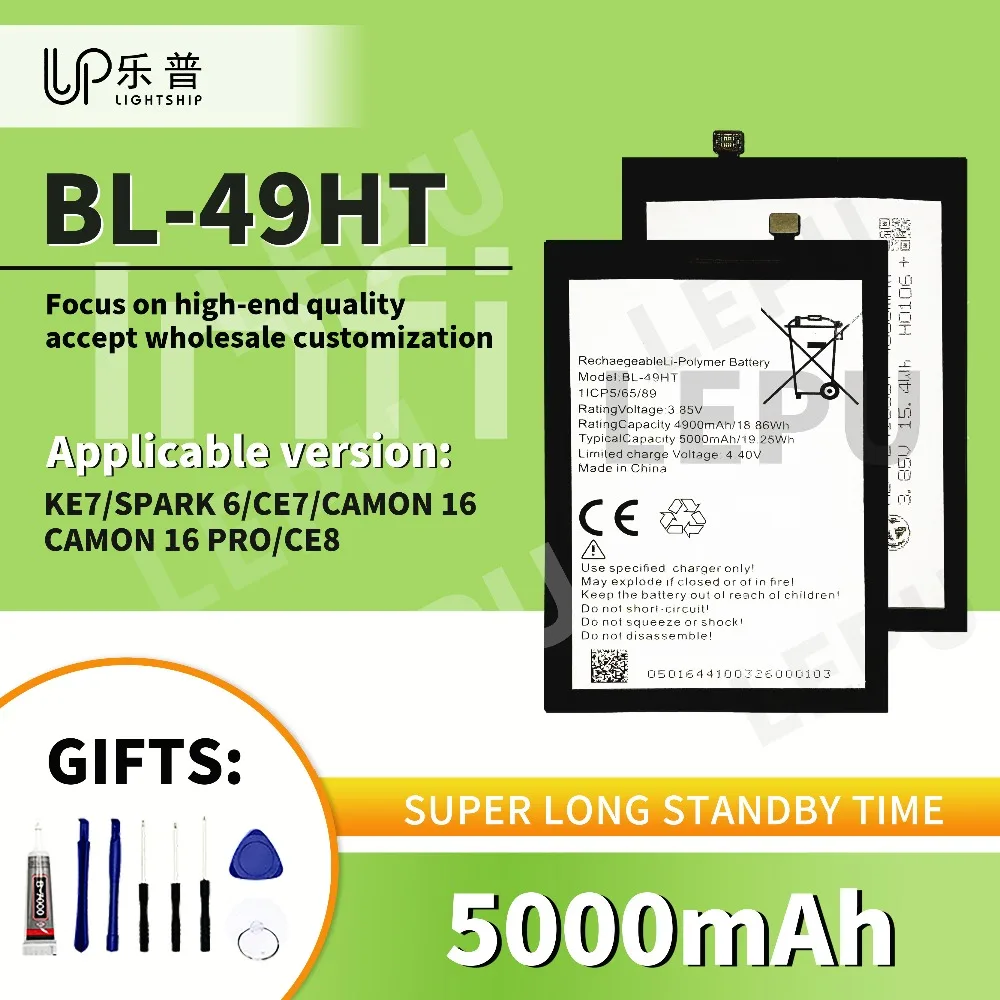 

Battery Original TECNO SPARK 6 New Phone Battery BL-49HT 5000mAh for TECNO COMON 16 PRO KE7 CE7 CE8 Replacement Battery BL-49HT