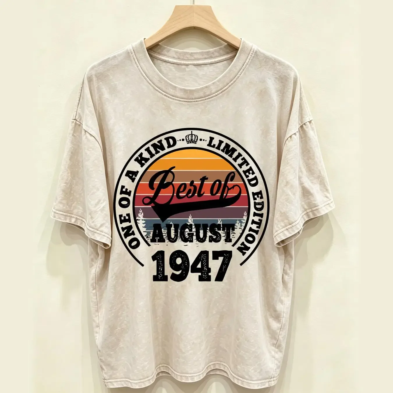 washed T Shirt Best Of August 1947 75th Birthday For 75 Years Old Size S 5XL long or short sleeves vintage Washed fashion