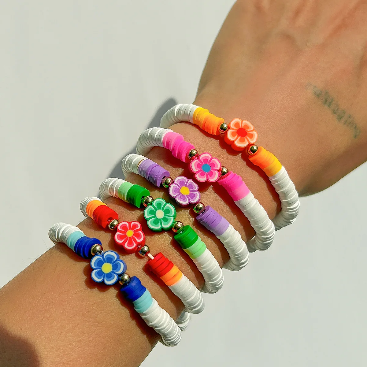 

Accessories Bohemian Color Flower Jewelry Fresh Handmade Soft Pottery Stacked Bracelet Set Women's