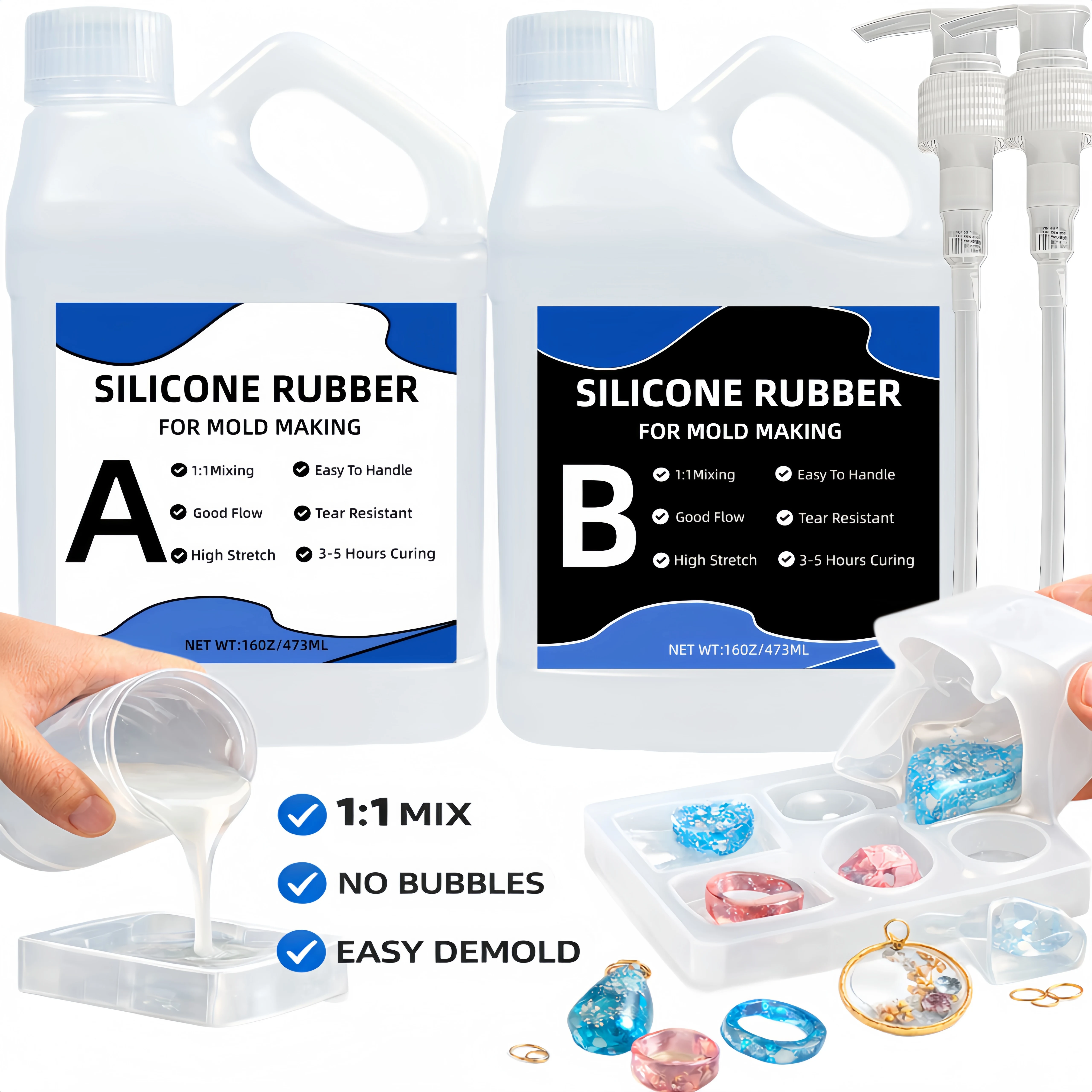 

1:1 Translucent Liquid Silicone Rubber DIY Mold Making Kit, Flexible for 3D Resin Casting, Includes Gloves, Sticks & Cups