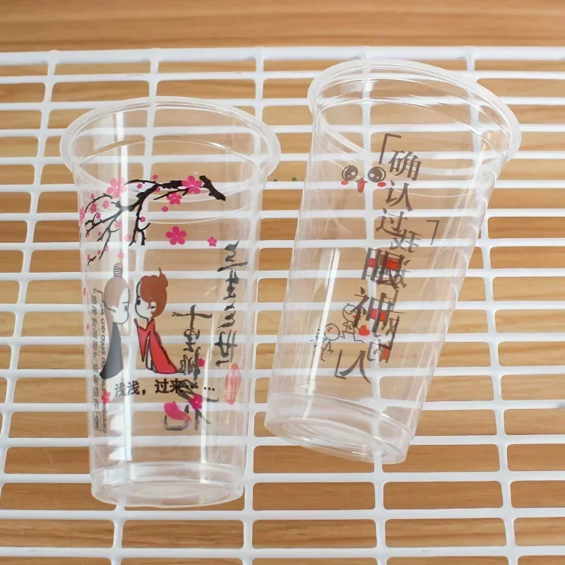 100pcs Withot Cover Transparent 9cm Caliber Disposable Plastic Cup Fruit Tea Frozen Cold Drink Packing Cup Beverage Plastic Cups