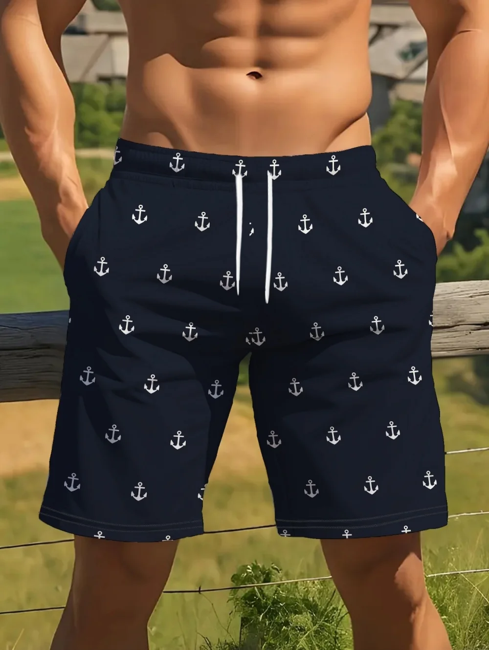 

Summer New Simple Graphic Casual Shorts Men Anchor Print Swim Trunks Hawaiian Comfortable Shorts Casual Oversized Sport Shorts