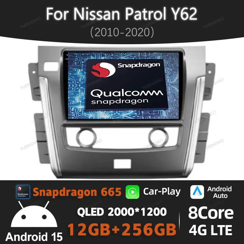 

Android 15 Car Radio For Nissan Patrol Y62 2010 - 2020 Carplay Auto Multimedia Video Player 4G WIFI GPS NAVI Head Unit QLED 2DIN