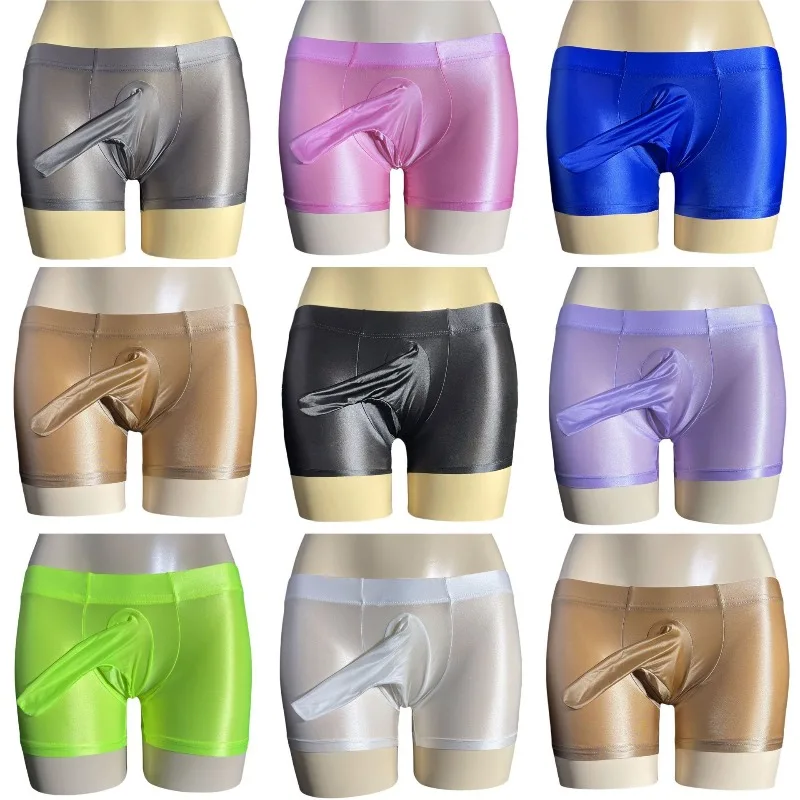 

Shiny Elephant Nose Trunks Silky Mens Underwear Bullet Separation JJ Sheath Transparent Man Boxers Shorts Thin Low Waist Plus