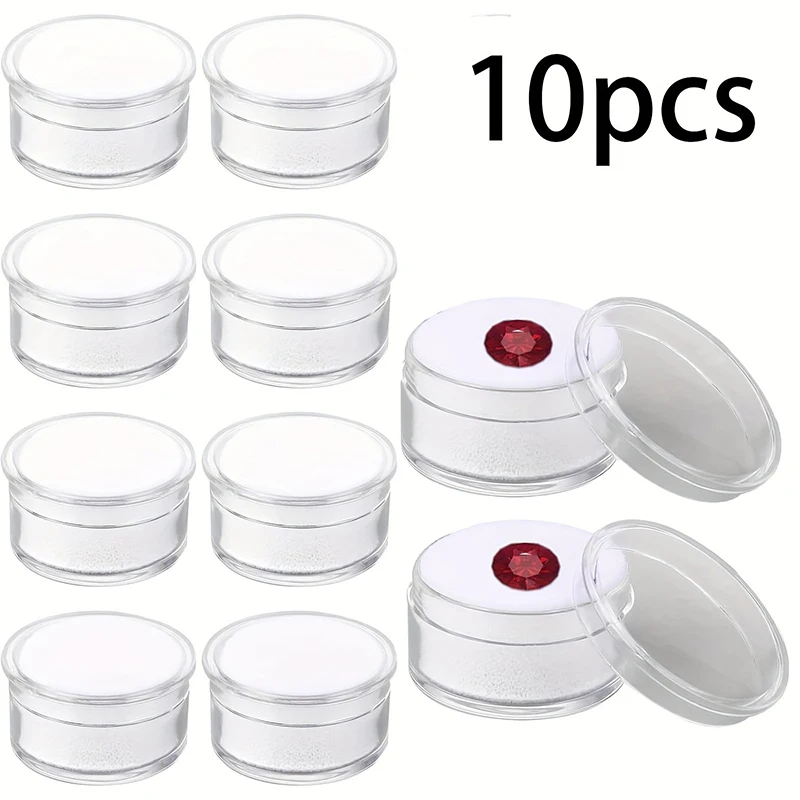 

10 шт./лот, круглая коробка с голыми бриллиантами, коробка для хранения бусин с бриллиантами и драгоценными камнями, прозрачный контейнер для ювелирных изделий, упаковочный чехол для драгоценных камней