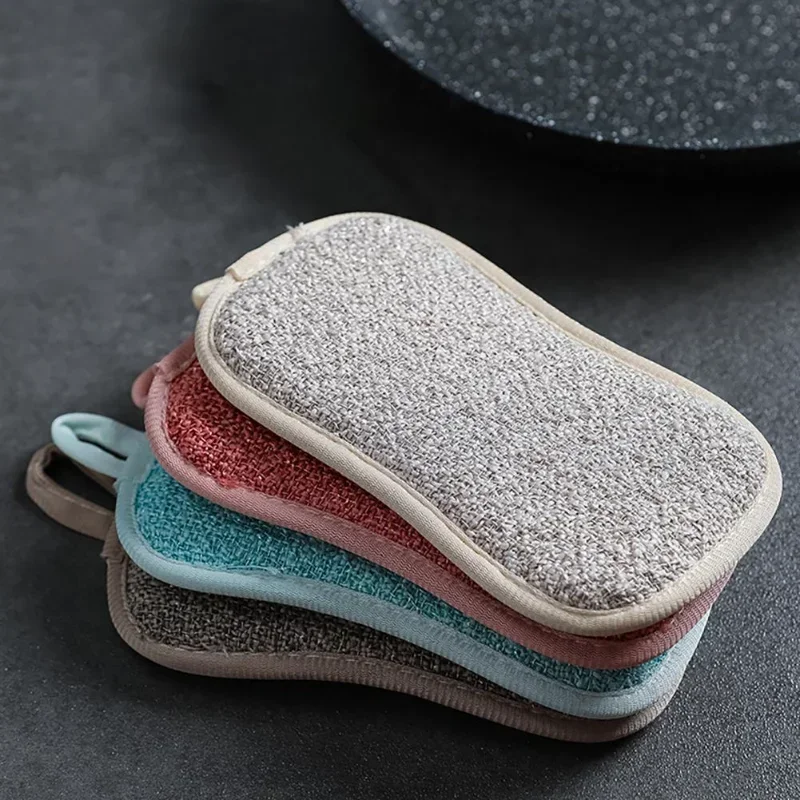 4PCS Dishwashing Sponge Thicken Good Absorption Cleaning Rag 4 Colors Cleaning Sponge Cloth Kitchen Double-sided Cleaning